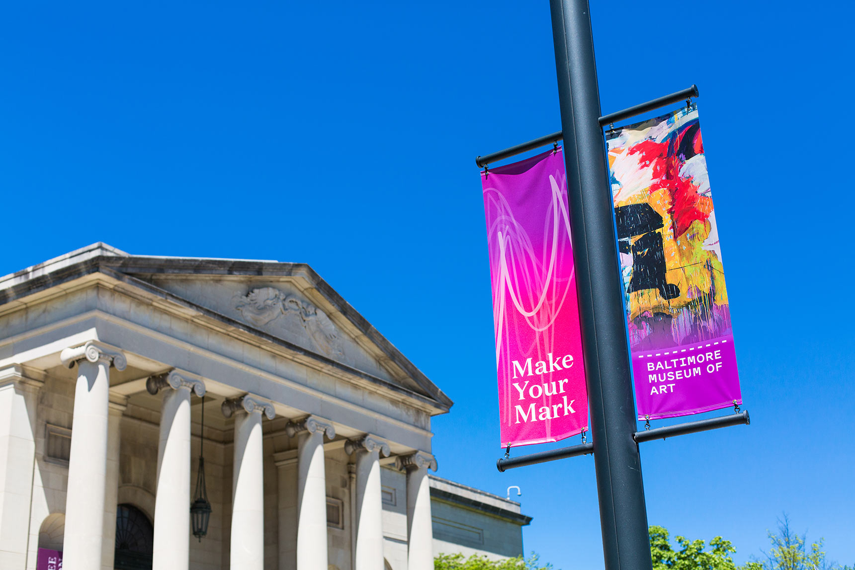 Baltimore Museum of Art banners in front of the museum