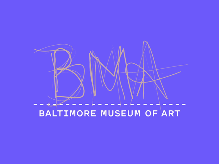 Baltimore Museum of Art logo design. An evolving brand identity with visitor-drawn handwritten BMA mark