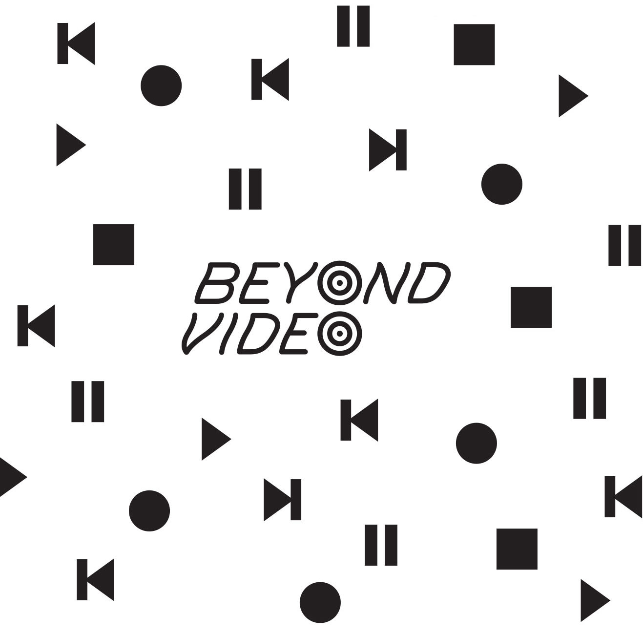 Beyond Video brand identity for contemporary video store and lending library featuring video and VHS control icons pattern