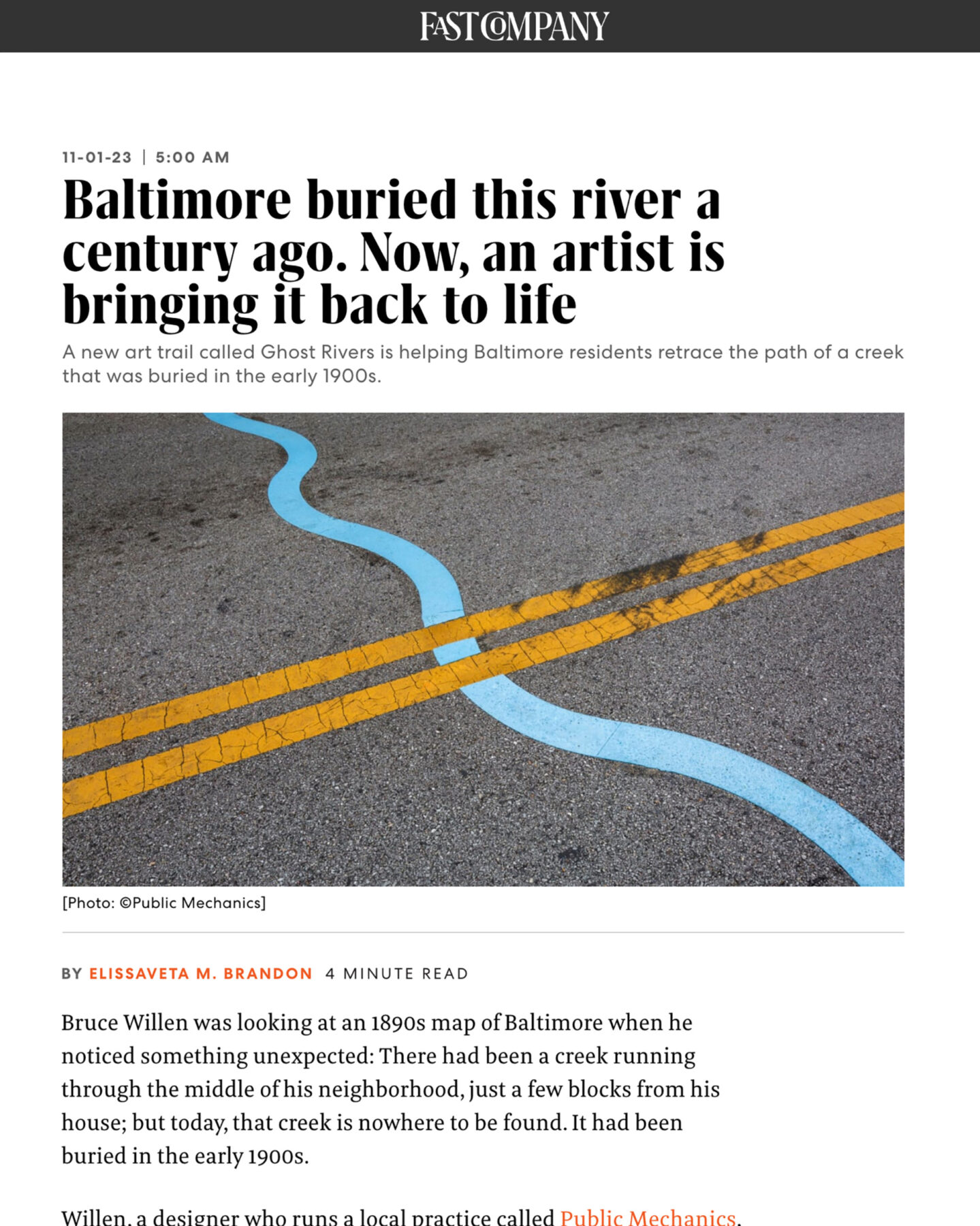 Fast Company feature article on Ghost Rivers — Baltimore buried this river a century ago. Now, an artist is bringing it back to life