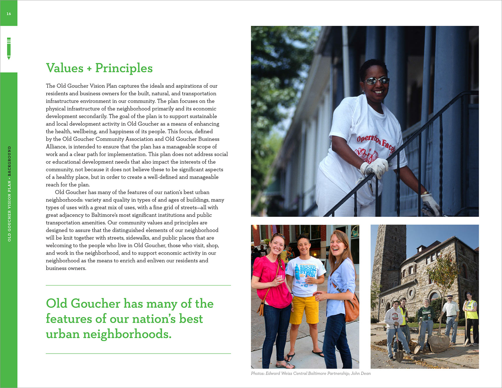 Values and principals page in the Old Goucher Vision Plan, neighborhood master plan document