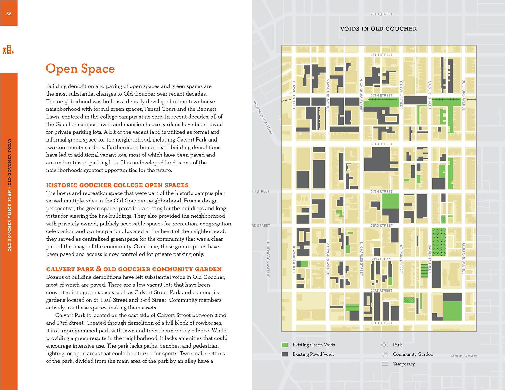 Open space and voids map from Old Goucher Vision Plan, neighborhood master plan document